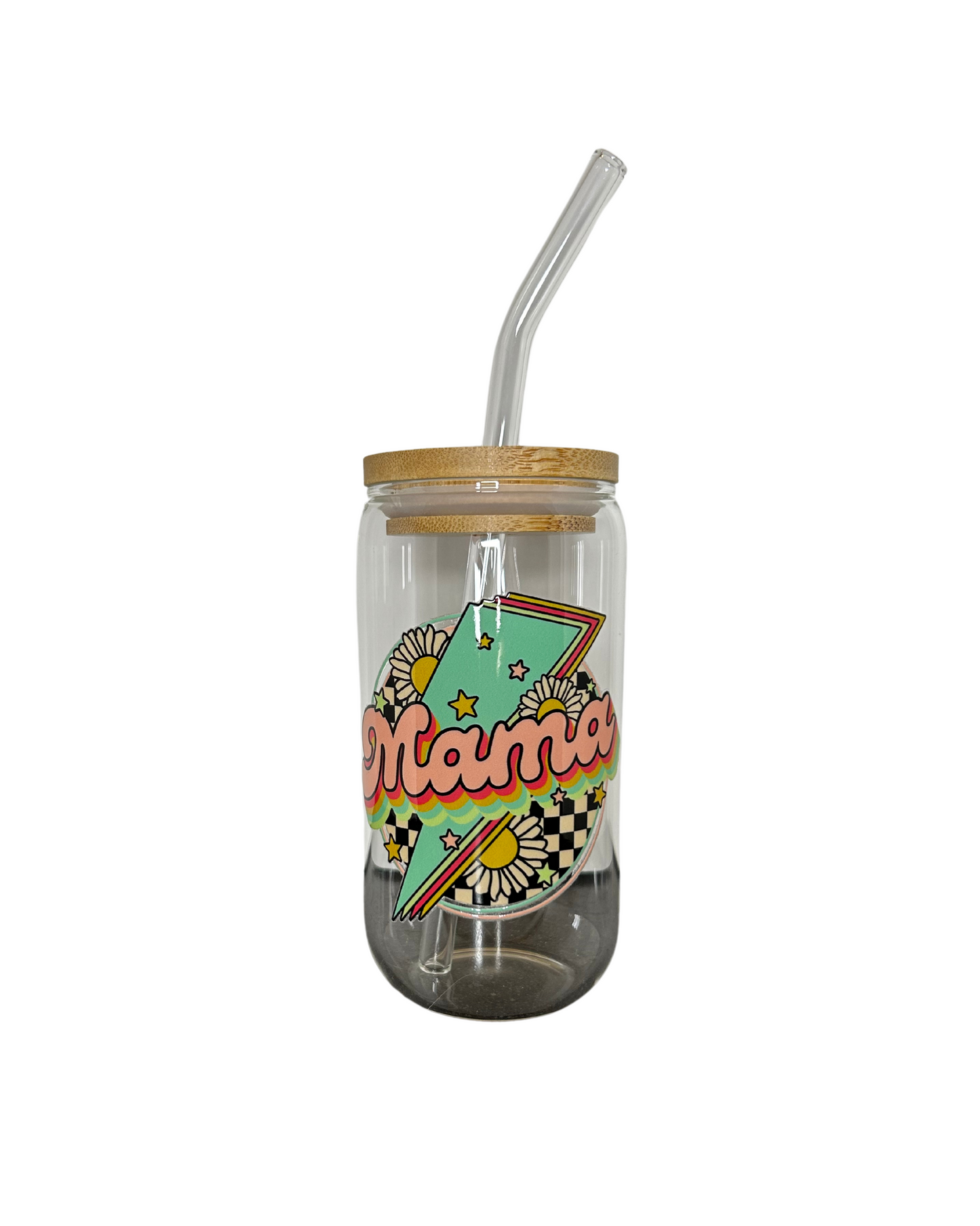 Mama Lightening Bold Glass Tumbler with Bamboo Lid and Glass Straw