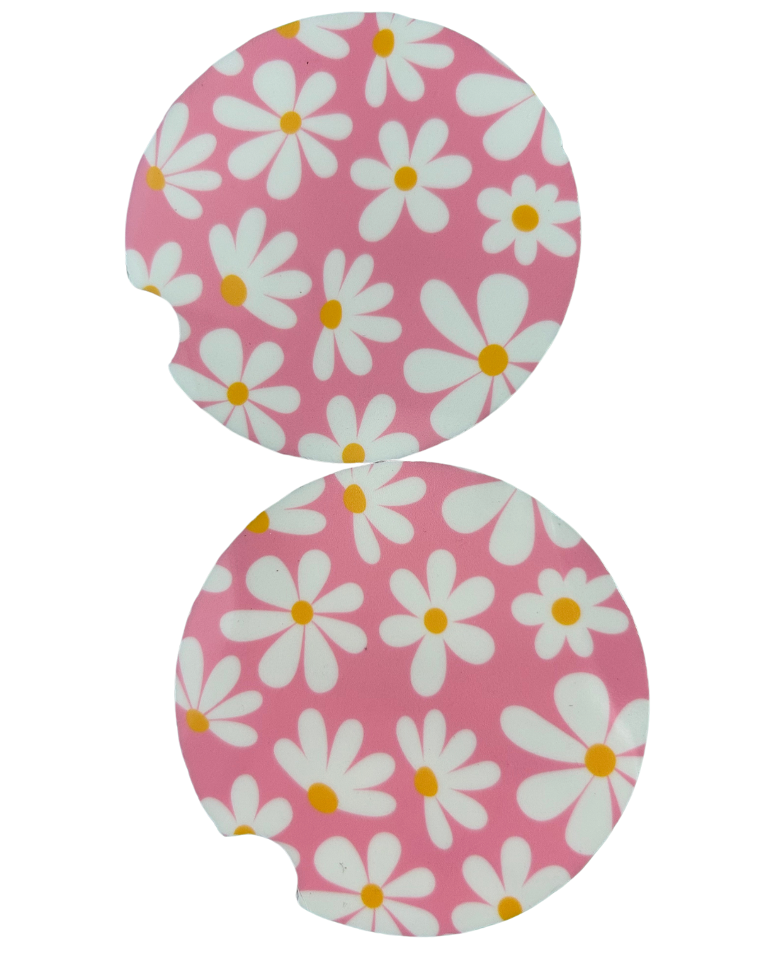 Pink and White Daisy Car Coaster