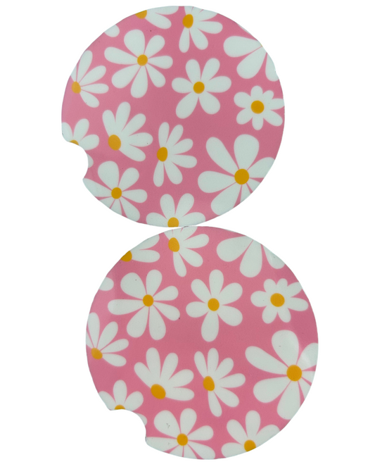 Pink and White Daisy Car Coaster