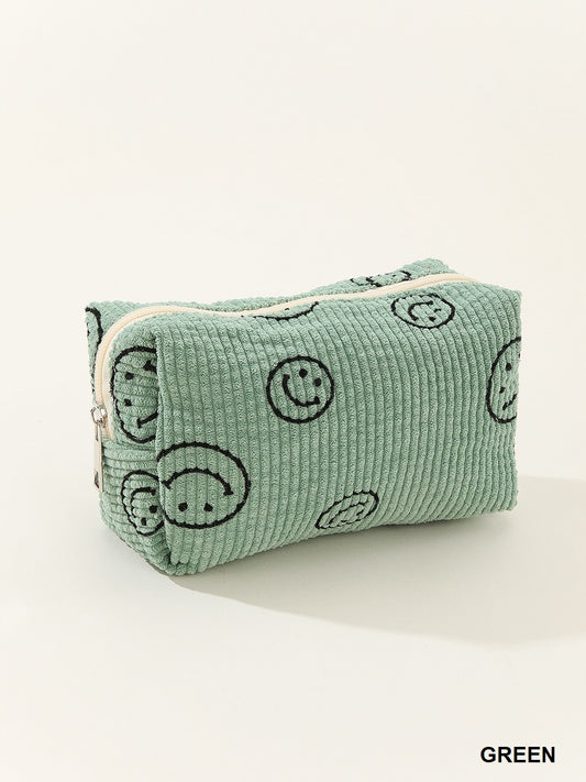 Smiley Face Corduroy Cosmetic Pouch