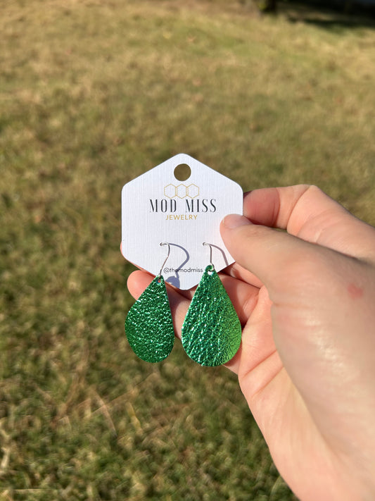 Green Leather Teardrop Earring