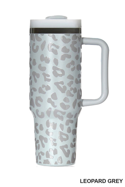 Grey Leopard 40 oz Stainless Steel Tumbler