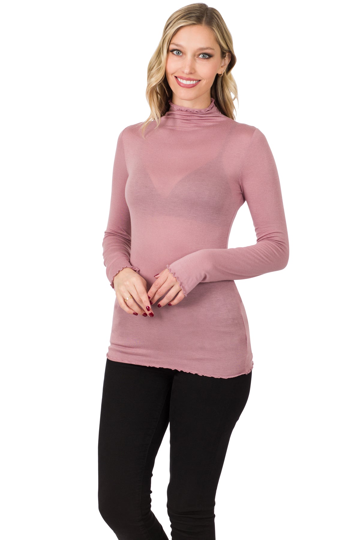 Mock Neck Layering Top- Light Rose