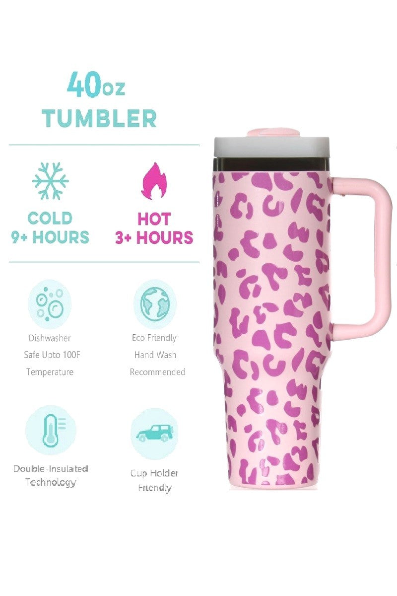 Grey Leopard 40 oz Stainless Steel Tumbler